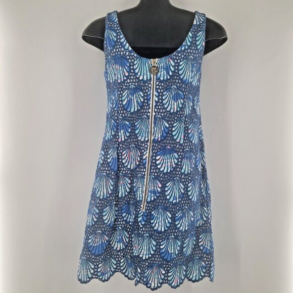 Lilly Pulitzer Aralyn Shell Eyelet Shift Blue Dress Size 2 - Picture 2 of 6